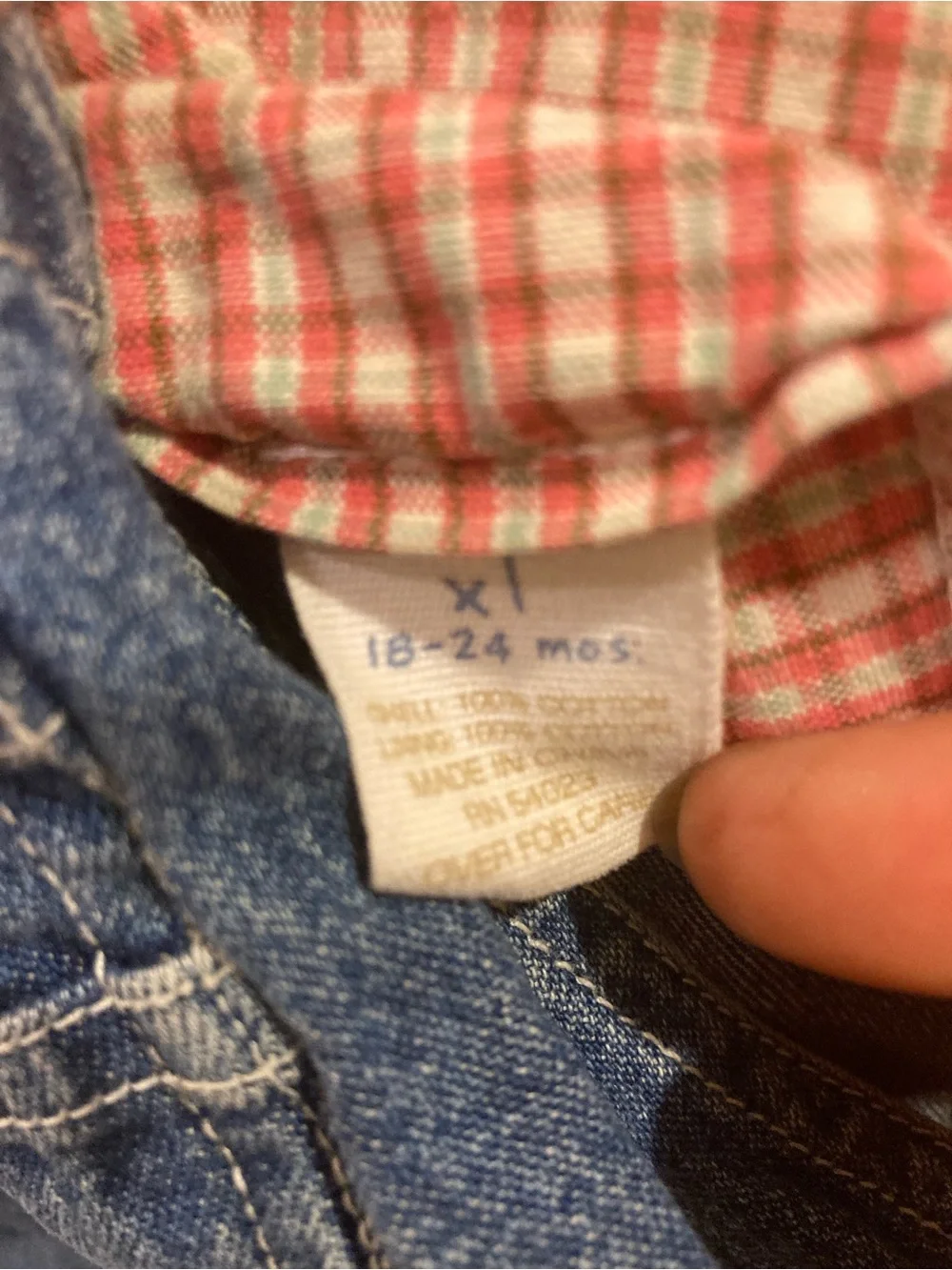 Baby Gap 18-24 months toddler Denim Overalls with Pink Plaid Accents